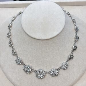 Nina Ricci Silver Crystal Floral Necklace